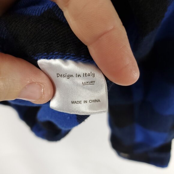 Design in Italy Luxury Boys Blue/Black Plaid Long Slv Button Up Sz 4-5T - Picture 8 of 11